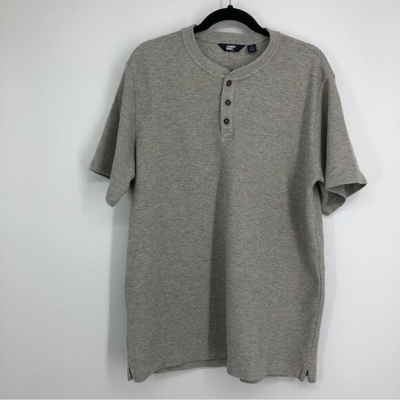 LANDS’ END Mens Waffle Short Sleeve Pajama Henley Gray Heather Large - Picture 1 of 7
